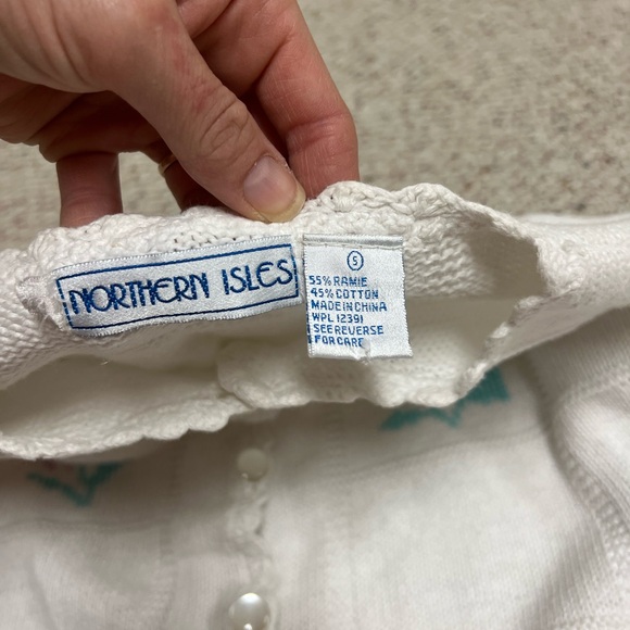 Floral VTG Northern Isles Embroidered White Sweater S - Picture 5 of 6